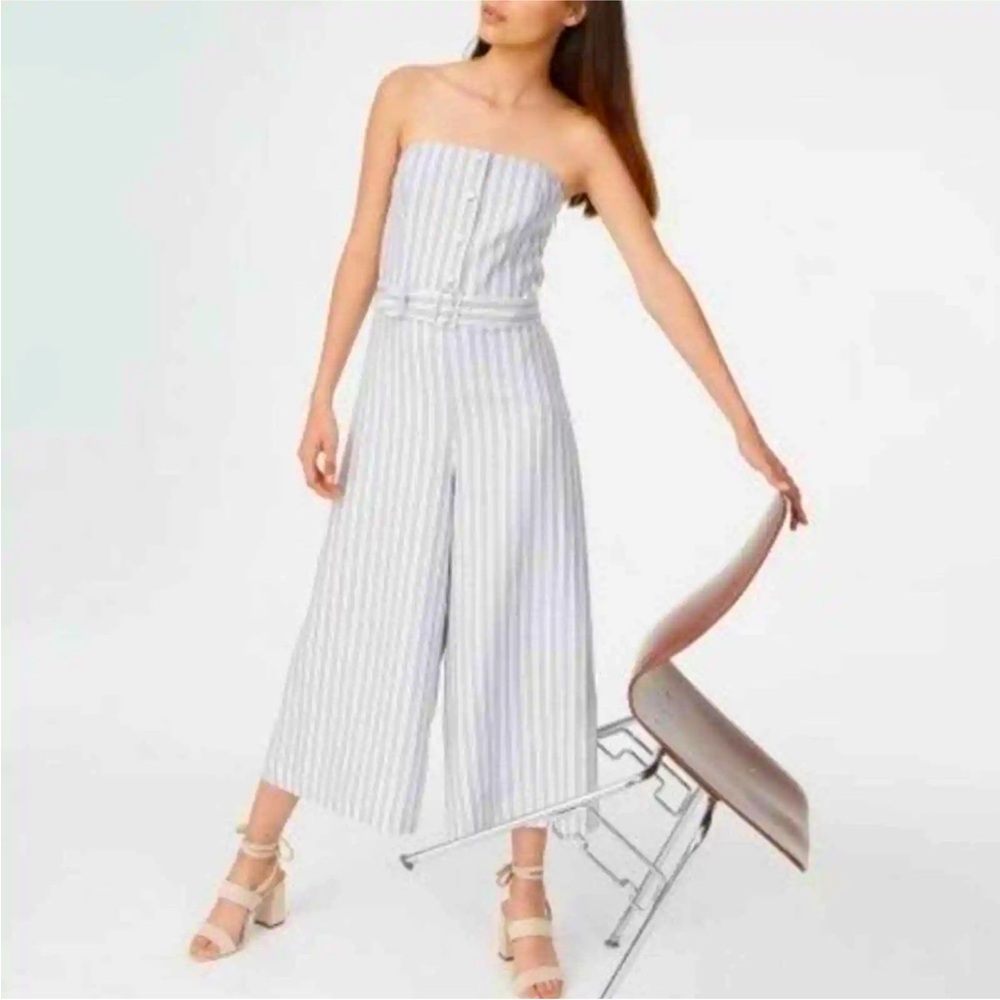 Club Monaco Albertahh Cropped Striped Wide Leg Strapless Jumpsuit- sz 2